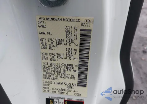 2022 Nissan Frontier King Cab S 4X2 z USA, uszkodzony, nr VIN 1N6ED1CL0NN656583